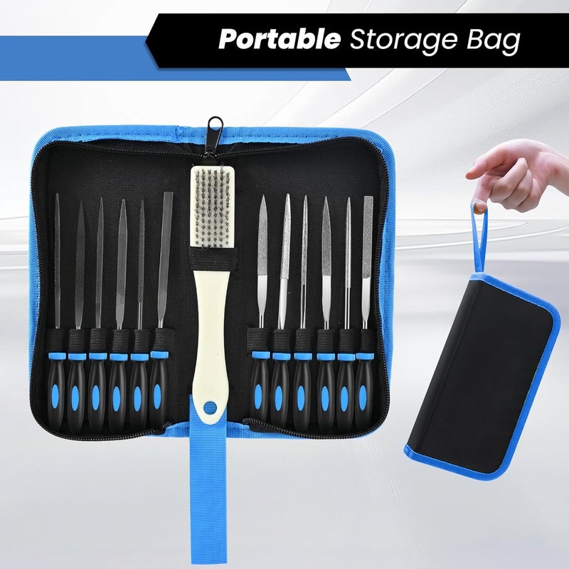 SOWKIPE 13Pcs Premium Small File Set, 6 Diamond Files, 6 Steel Files, Cleaning Brush & Carrying Case for Wood, Plastic, Jewelry, Leather, DIY - Image 5